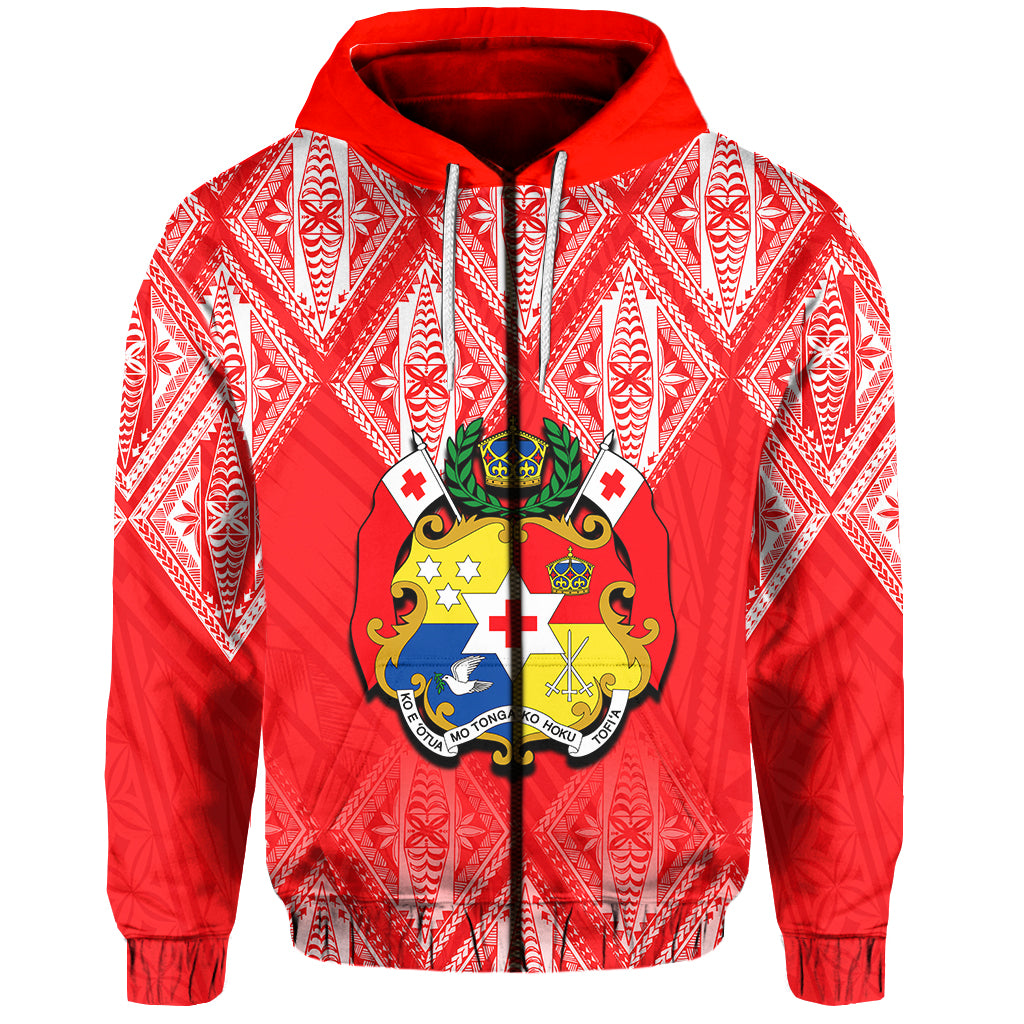 Tonga Zip Hoodie Ngatu White and Red Style LT6 Unisex Red - Polynesian Pride
