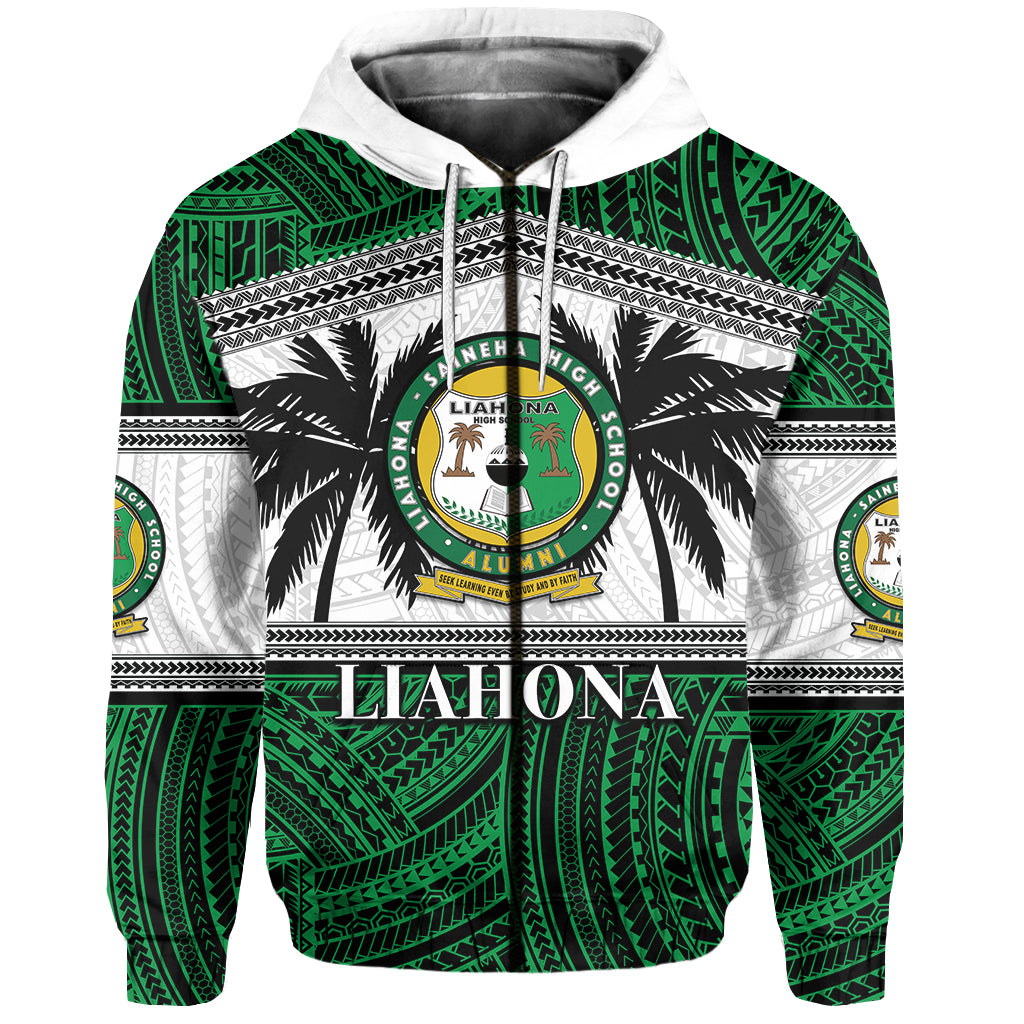 Custom Tonga Liahona High School Zip Hoodie Polynesian Patterns LT6 Unisex Green - Polynesian Pride