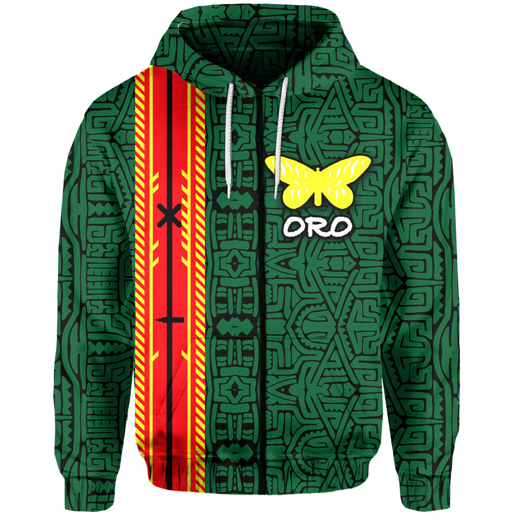 Custom Oro Province Zip Hoodie of Papua New Guinea LT6 Unisex Green - Polynesian Pride