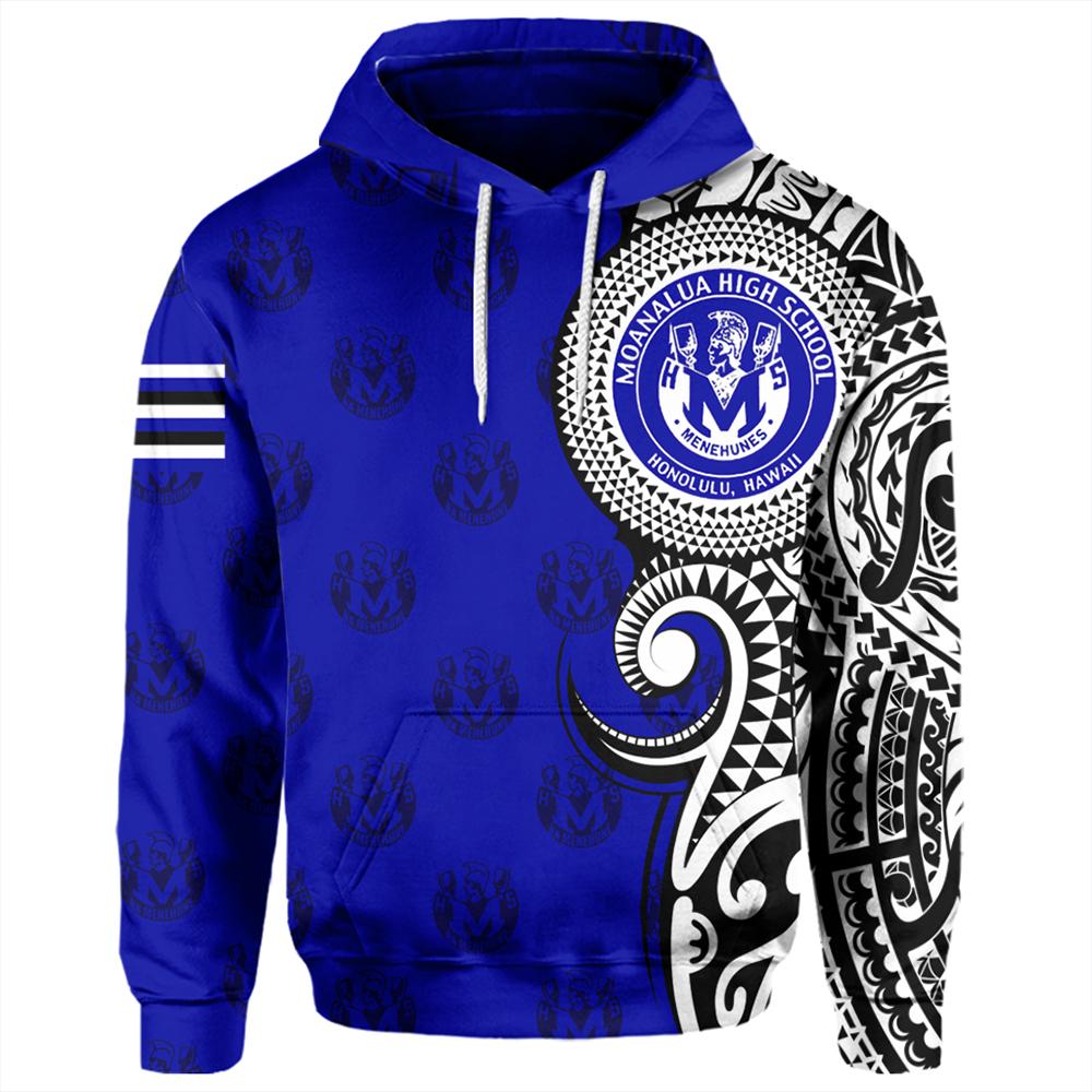 Custom Hawaii Hoodie Moanalua High Tribal Kakau Pullover Hoodie Unisex Blue - Polynesian Pride