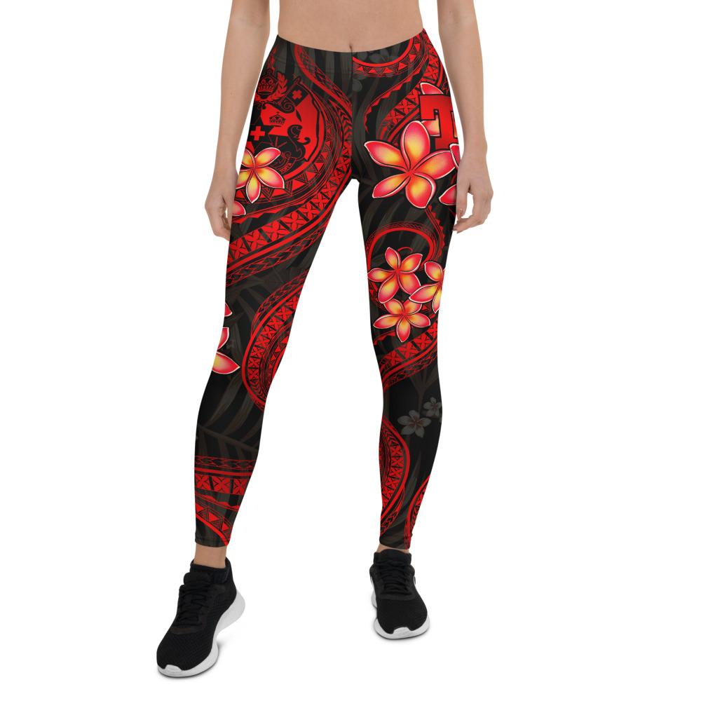 Tonga Polynesian Women Legging - Red Plumeria Red - Polynesian Pride