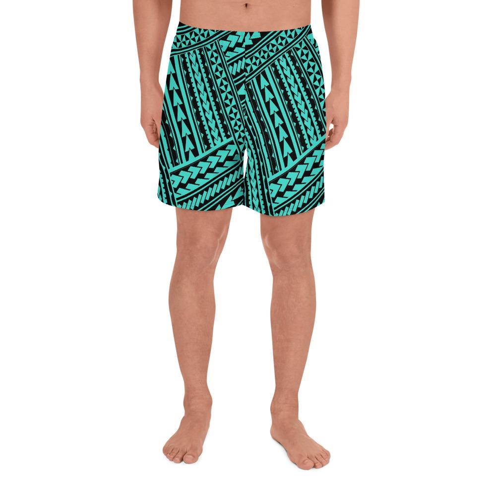 Polynesian Nation Turquoise Men's Athletic Long Shorts Art - Polynesian Pride