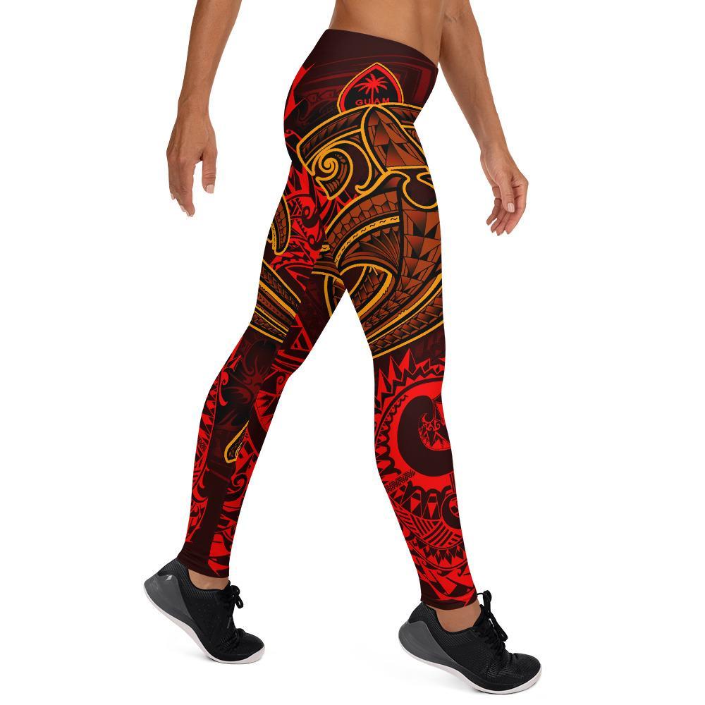 Guam Polynesian Leggings - Red Shark Polynesian Tattoo Red - Polynesian Pride