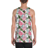 Pink Monstera And Green Tropical Leaves White Hawaii Men's Tank Top AH - Polynesian Pride