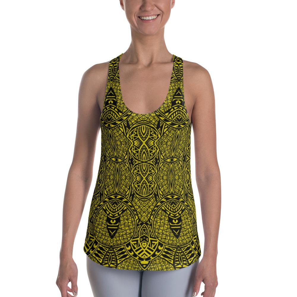 Polynesian Lauhala Mix Yellow Hawaii Women's Racerback Tank Top Art - Polynesian Pride