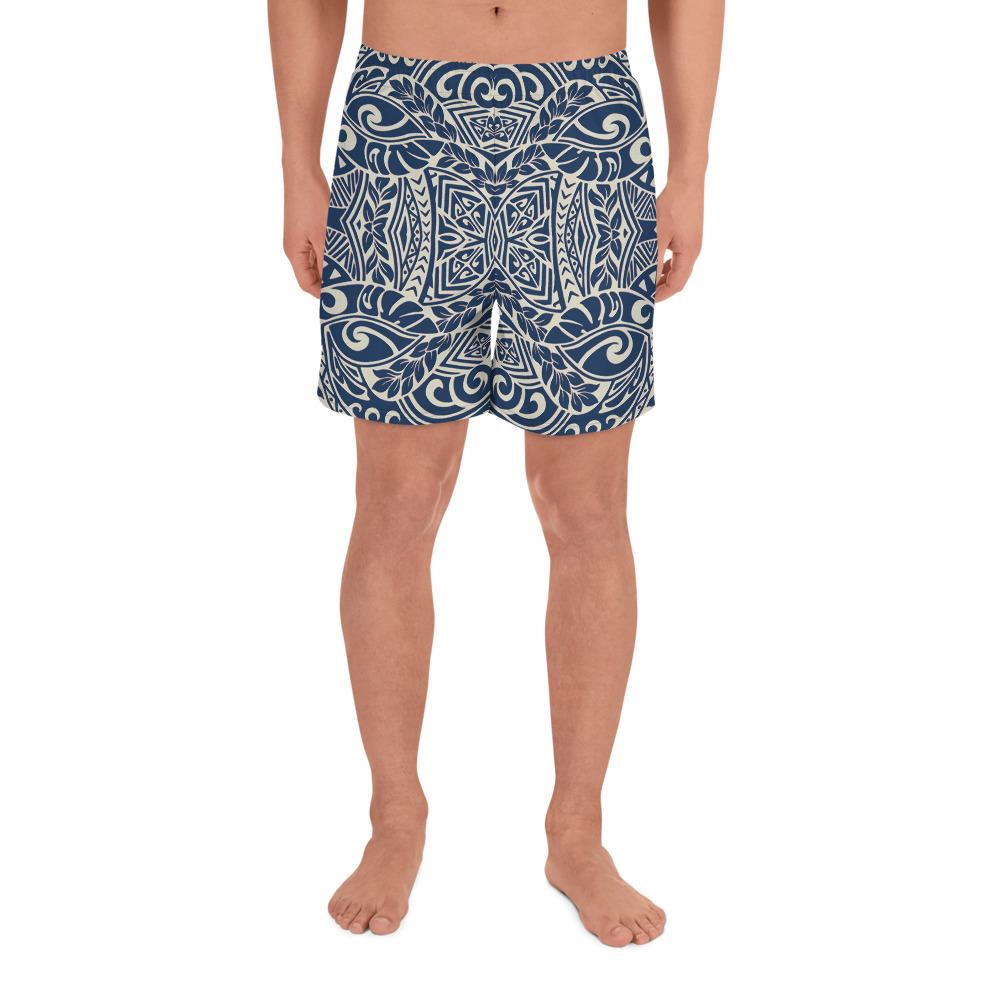 Polynesian Culture Blue White Men's Athletic Long Shorts Art - Polynesian Pride