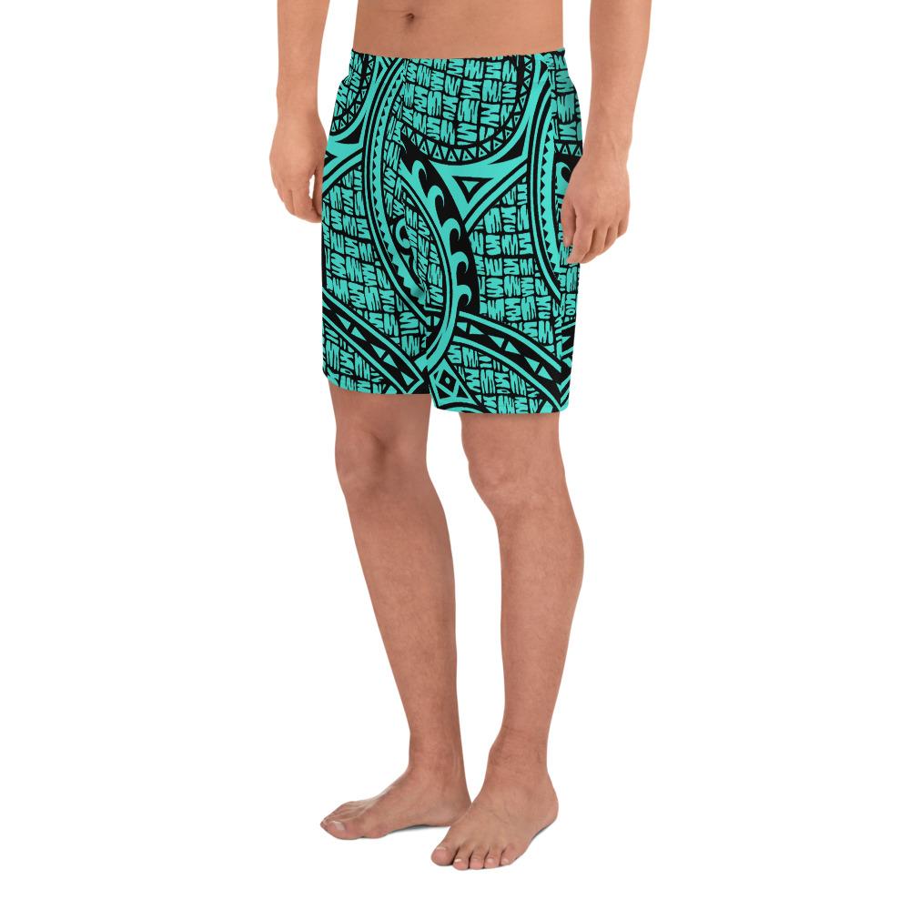Polynesian Maori Lauhala Turquoise Men's Athletic Long Shorts - Polynesian Pride