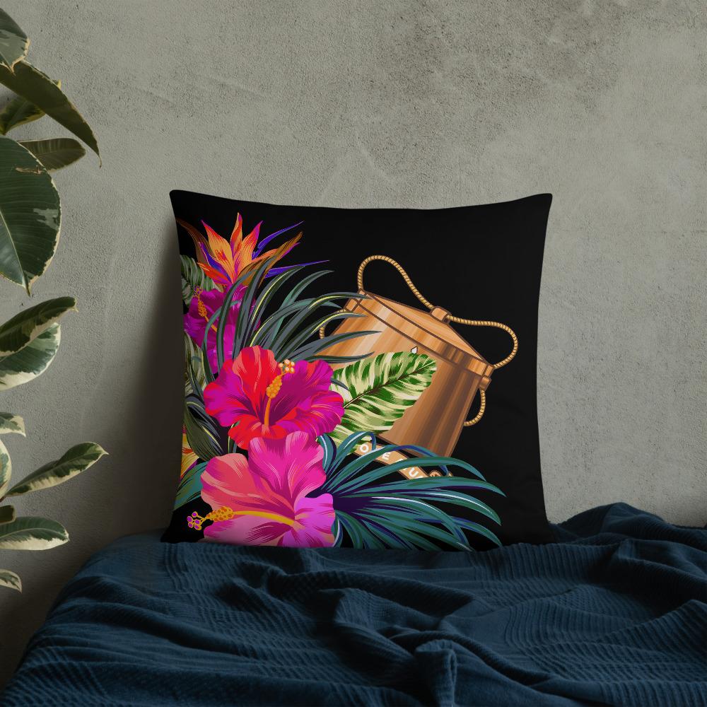 Tokelau Polynesian Basic Pillow - Tropical Bouquet Pillow 22×22 Black - Polynesian Pride