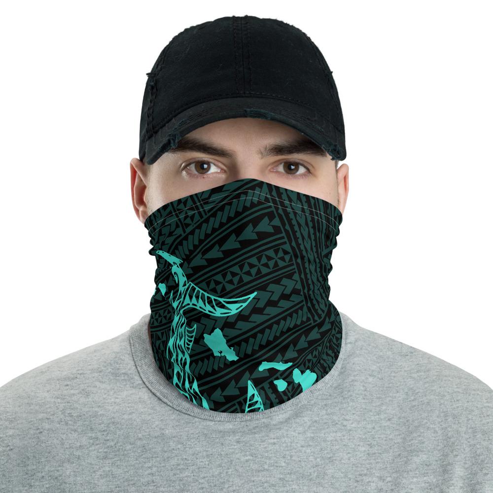 Hawaiian Bandana - Hawaiian Map Hammerhead Shark Polynesian Neck Gaiter Turquoise Turquoise One Size - Polynesian Pride