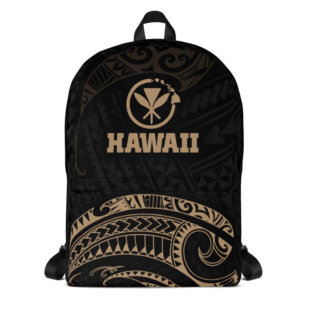 Hawaii Polynesian Backpack - Gold Tribal Wave Black - Polynesian Pride