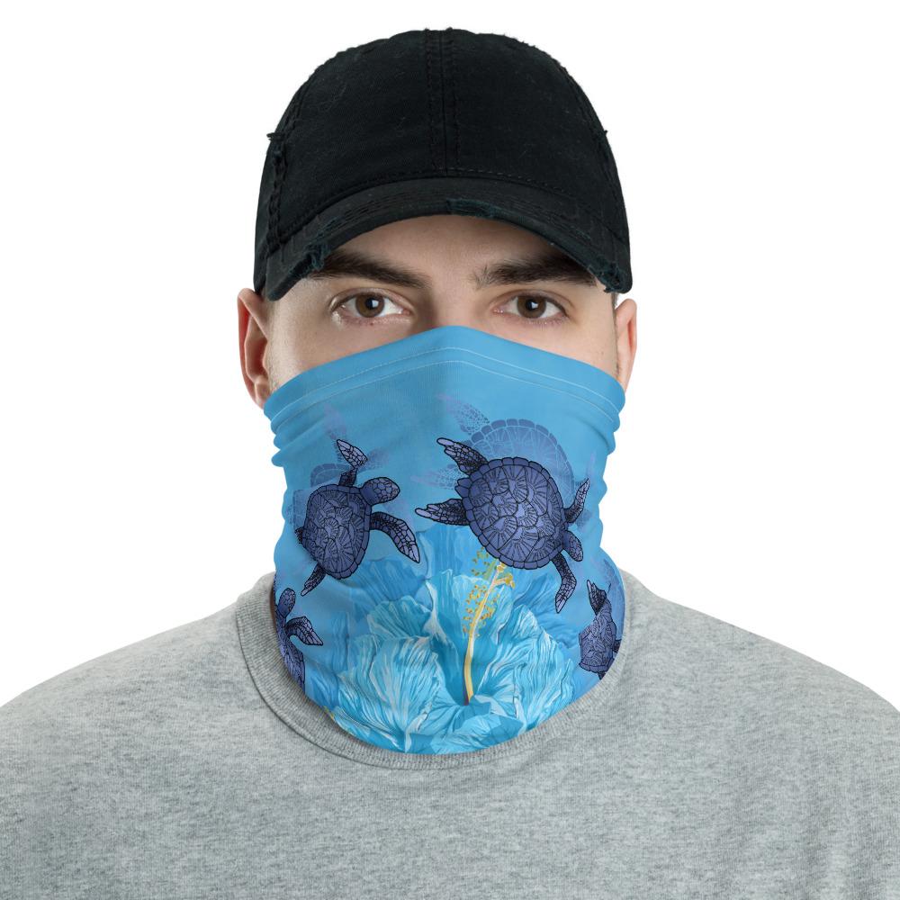 Hawaiian Bandana Turtle Hibiscus Blue Neck Gaiter One Size Blue - Polynesian Pride