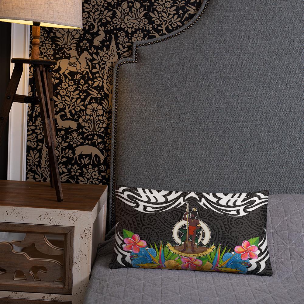 Vanuatu Pillow - Coat Of Arms With Tropical Flowers - Polynesian Pride