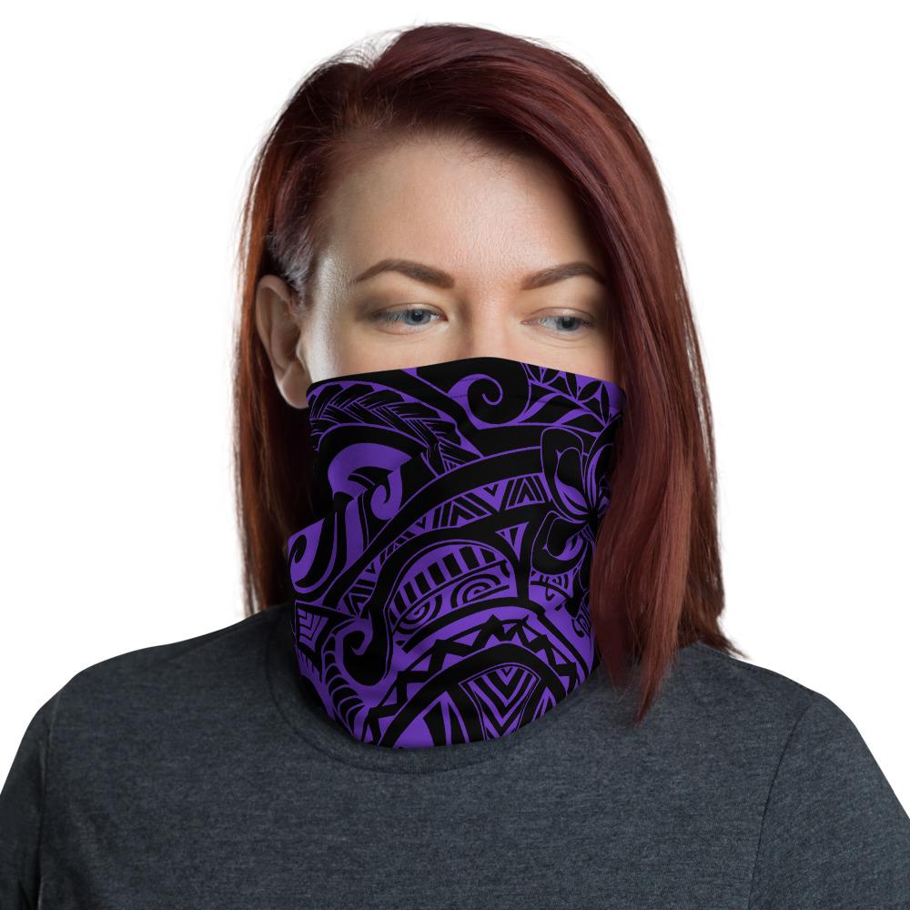 Hawaiian Bandana - Polynesian Plumeria Tatau Purple Neck Gaiter One Size Art - Polynesian Pride