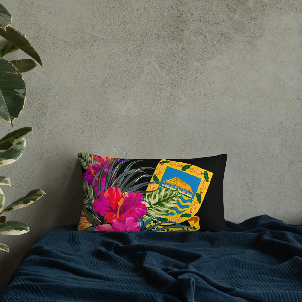 Tuvalu Polynesian Basic Pillow - Tropical Bouquet Pillow 20×12 Black - Polynesian Pride