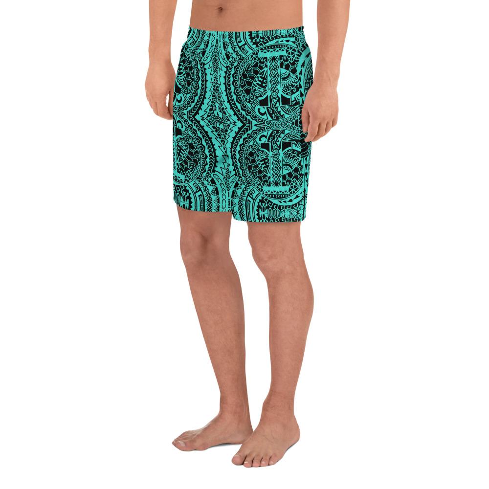 Polynesian Symmetry Turquoise Men's Athletic Long Shorts - Polynesian Pride