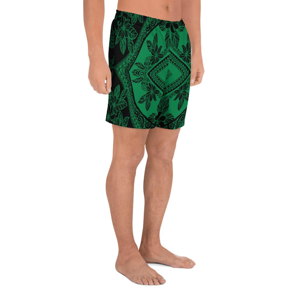 Polynesian Plumeria Mix Green Black Men's Athletic Long Shorts - Polynesian Pride