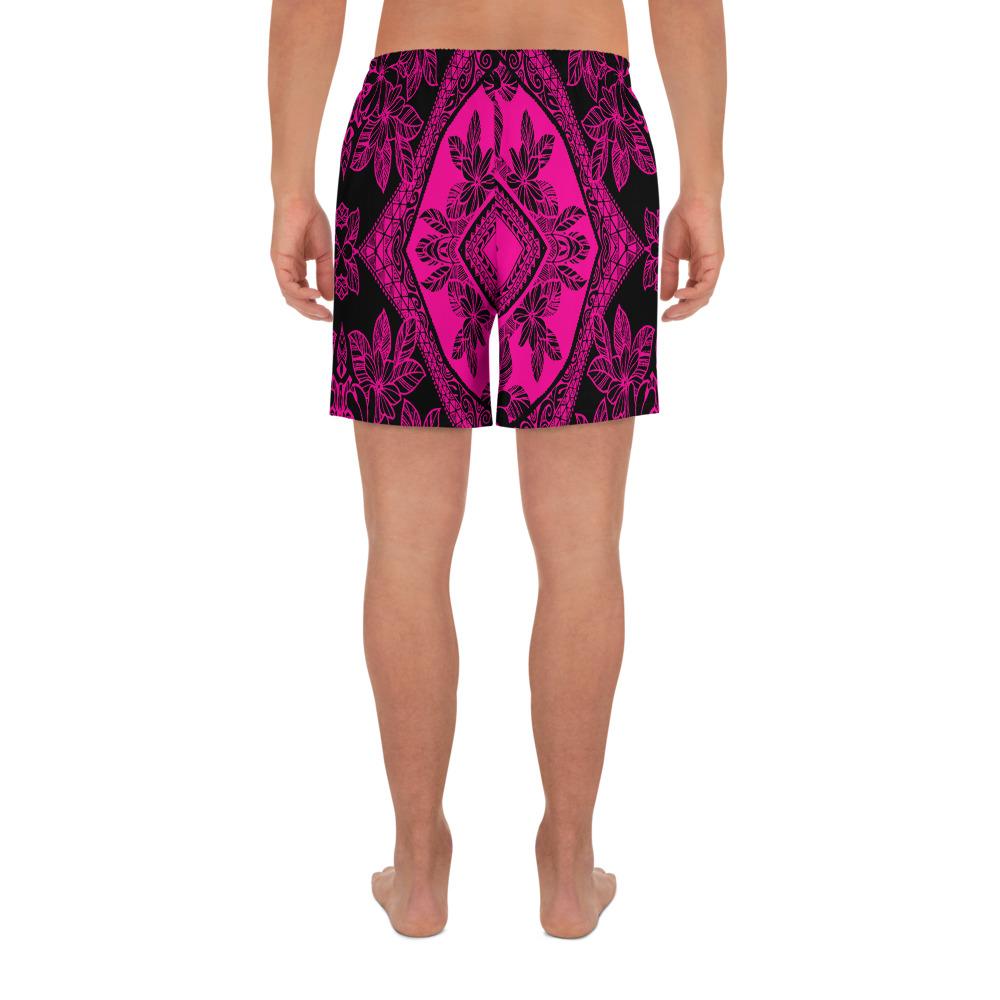 Polynesian Plumeria Mix Pink Black Men's Athletic Long Shorts - Polynesian Pride