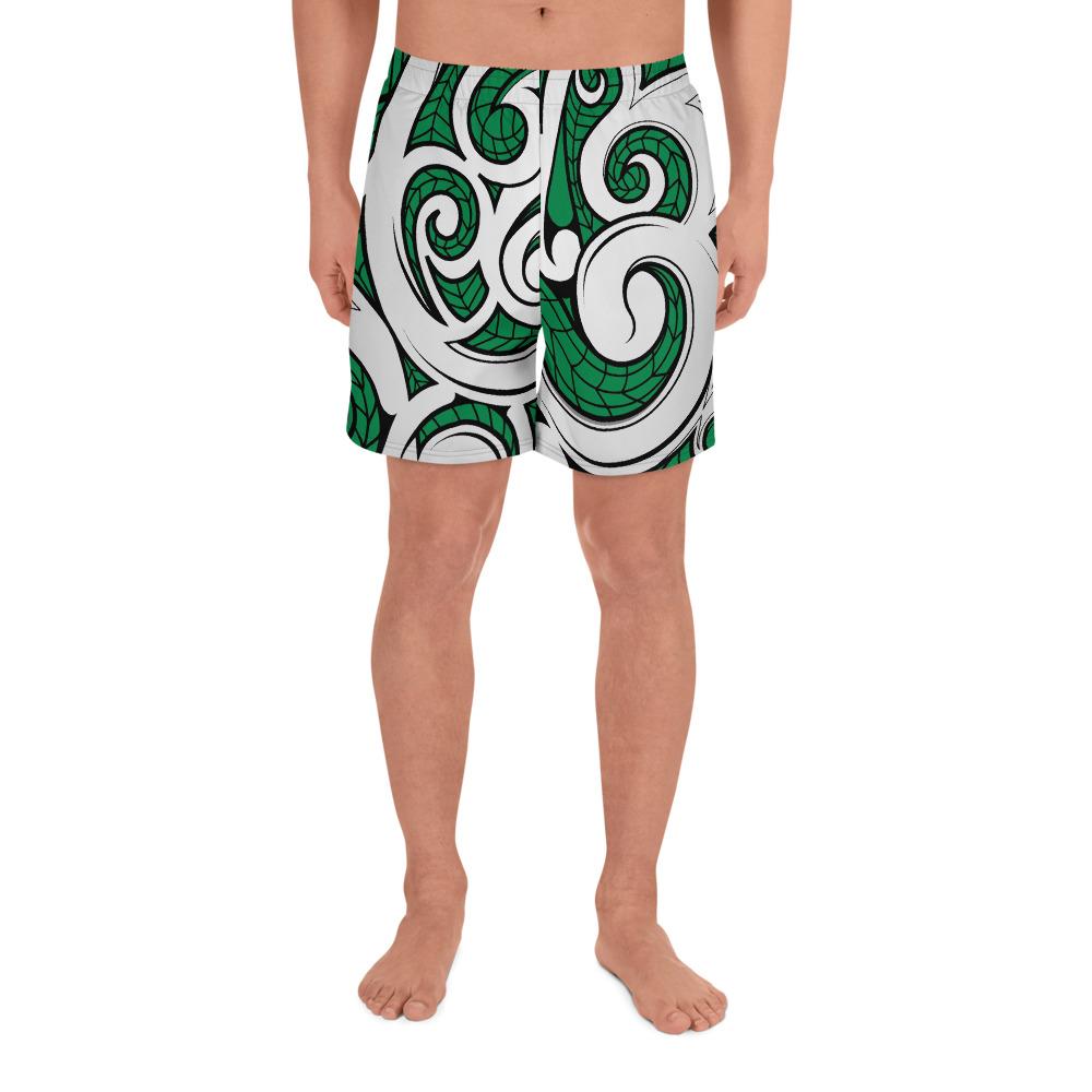 Polynesian Maori Ethnic Ornament Green Men's Athletic Long Shorts Art - Polynesian Pride