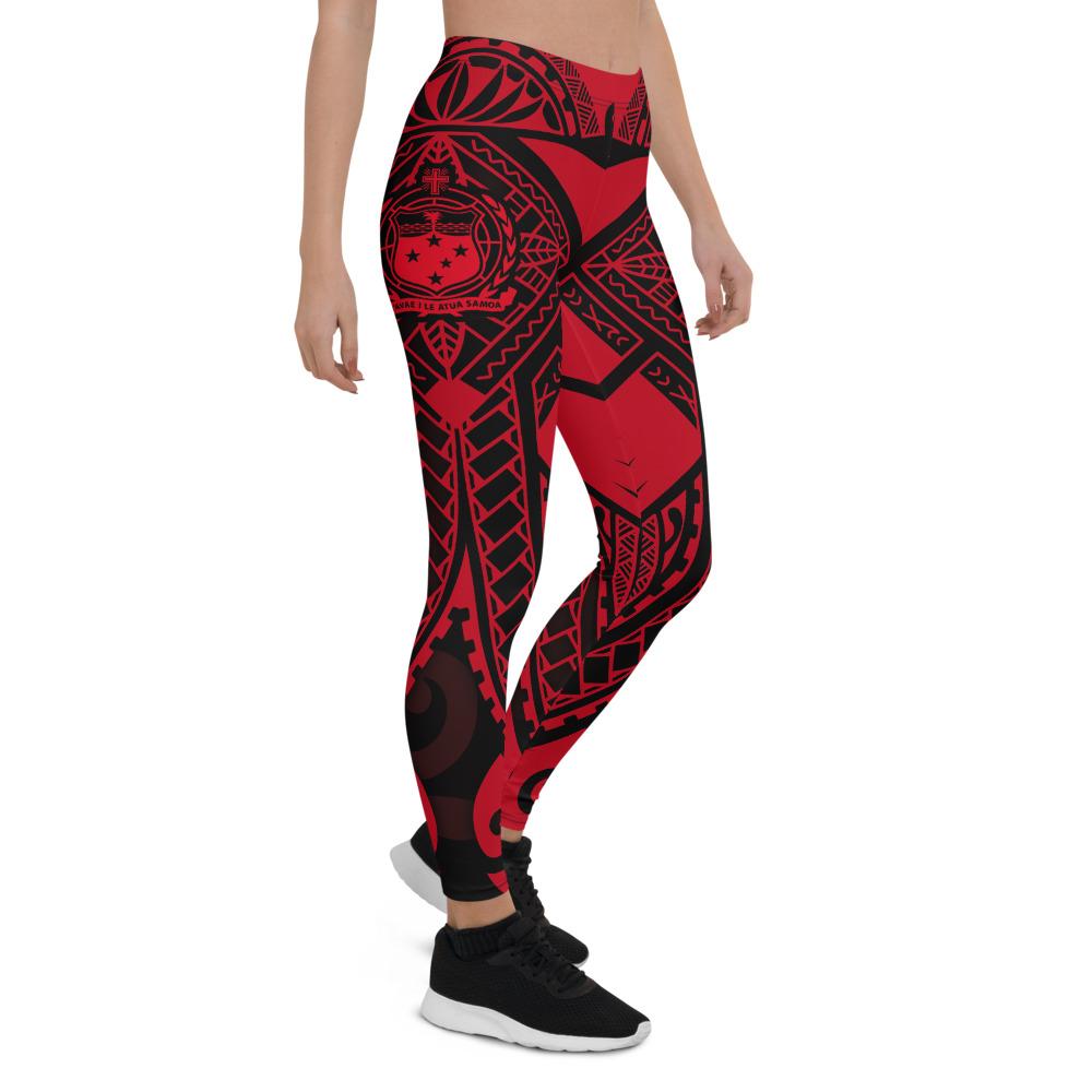 Samoa Polynesian Leggings - Samoa Red Seal with Polynesian Tattoo Red - Polynesian Pride