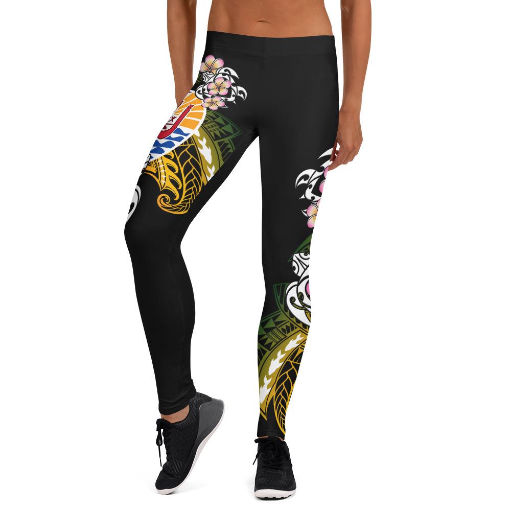 French Polynesia Tahiti Leggings - Tahiti Of Seal Turtle With Plumeria Art - Polynesian Pride