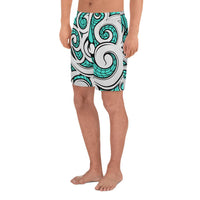 Polynesian Maori Ethnic Ornament Turquoise Men's Athletic Long Shorts - Polynesian Pride