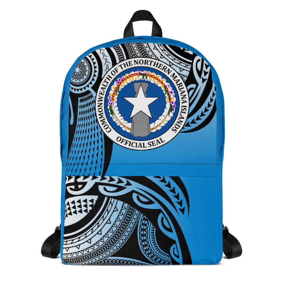 Northern Mariana Islands Polynesian Backpack - Tattoo Pattern Blue - Polynesian Pride