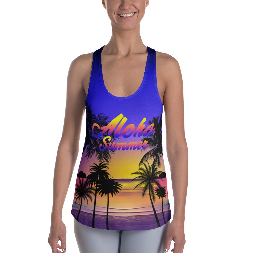 Hawaii Aloha Summer Women's Racerback Tank Blue - Polynesian Pride