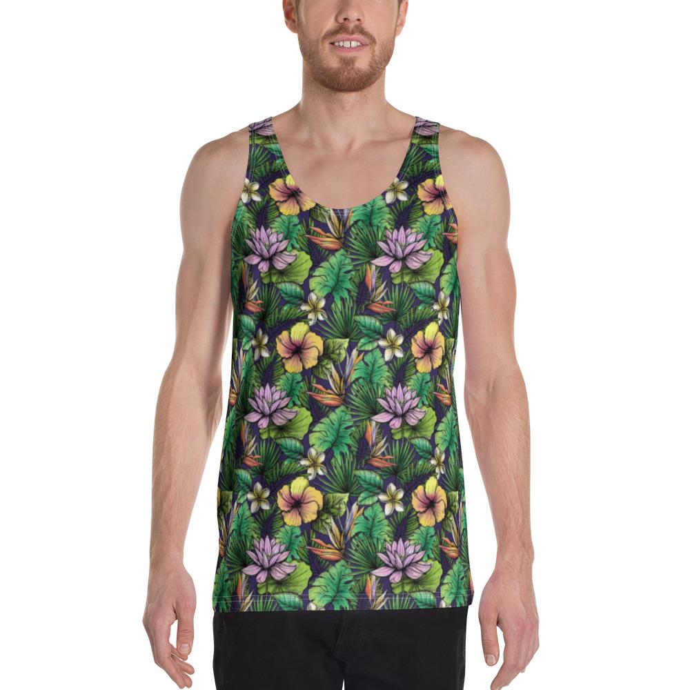 Hawaii Hibiscus And Plumeria Green - Hawaii Men's Tank Top AH White - Polynesian Pride