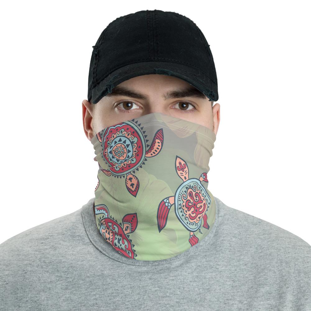 Hawaiian Bandana - Turtle Colorful Hibiscus Background Neck Gaiter Black One Size - Polynesian Pride