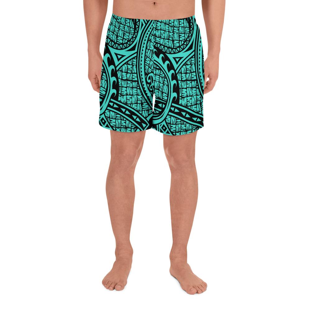 Polynesian Maori Lauhala Turquoise Men's Athletic Long Shorts Art - Polynesian Pride