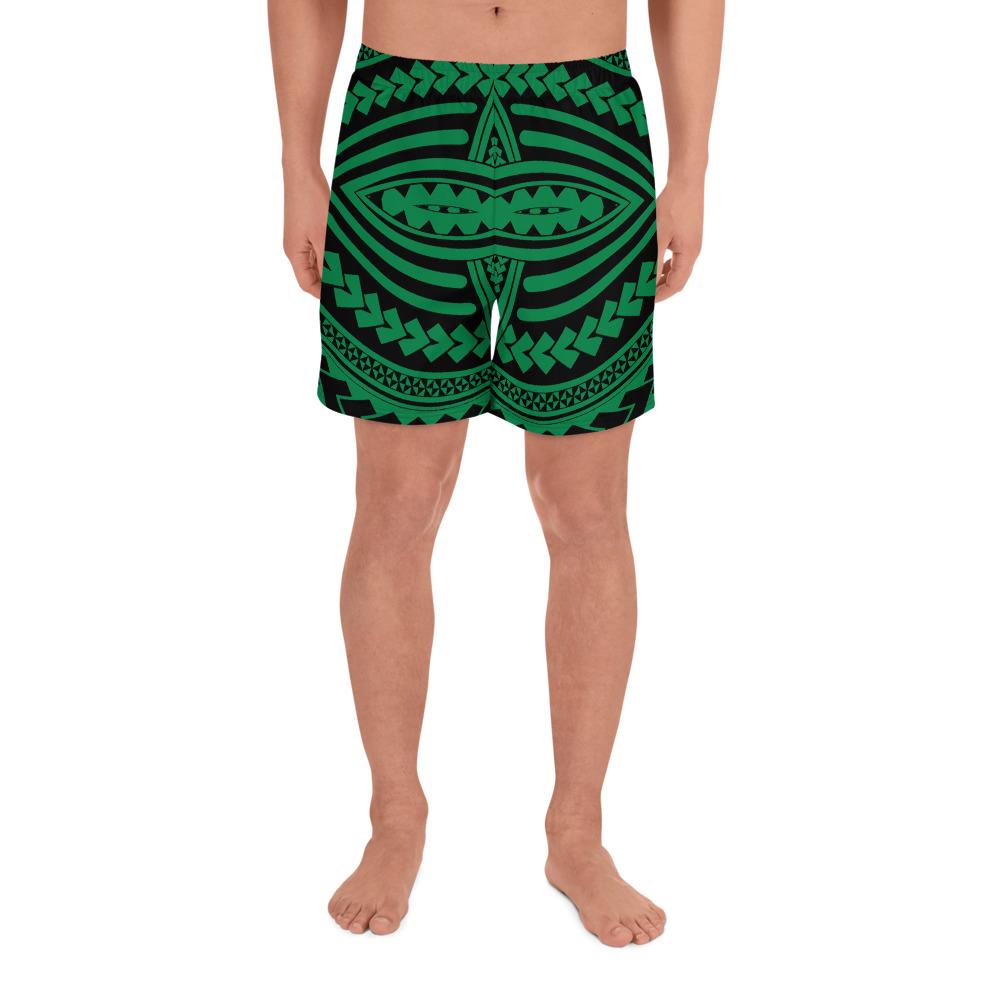 Polynesian Seamless Green Men's Athletic Long Shorts Art - Polynesian Pride