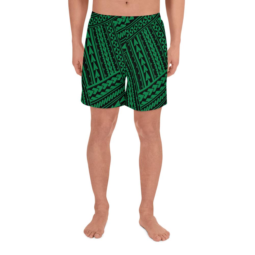 Polynesian Nation Green Men's Athletic Long Shorts Art - Polynesian Pride