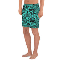Polynesian Kakau Turtle Turquoise Men's Athletic Long Shorts - Polynesian Pride