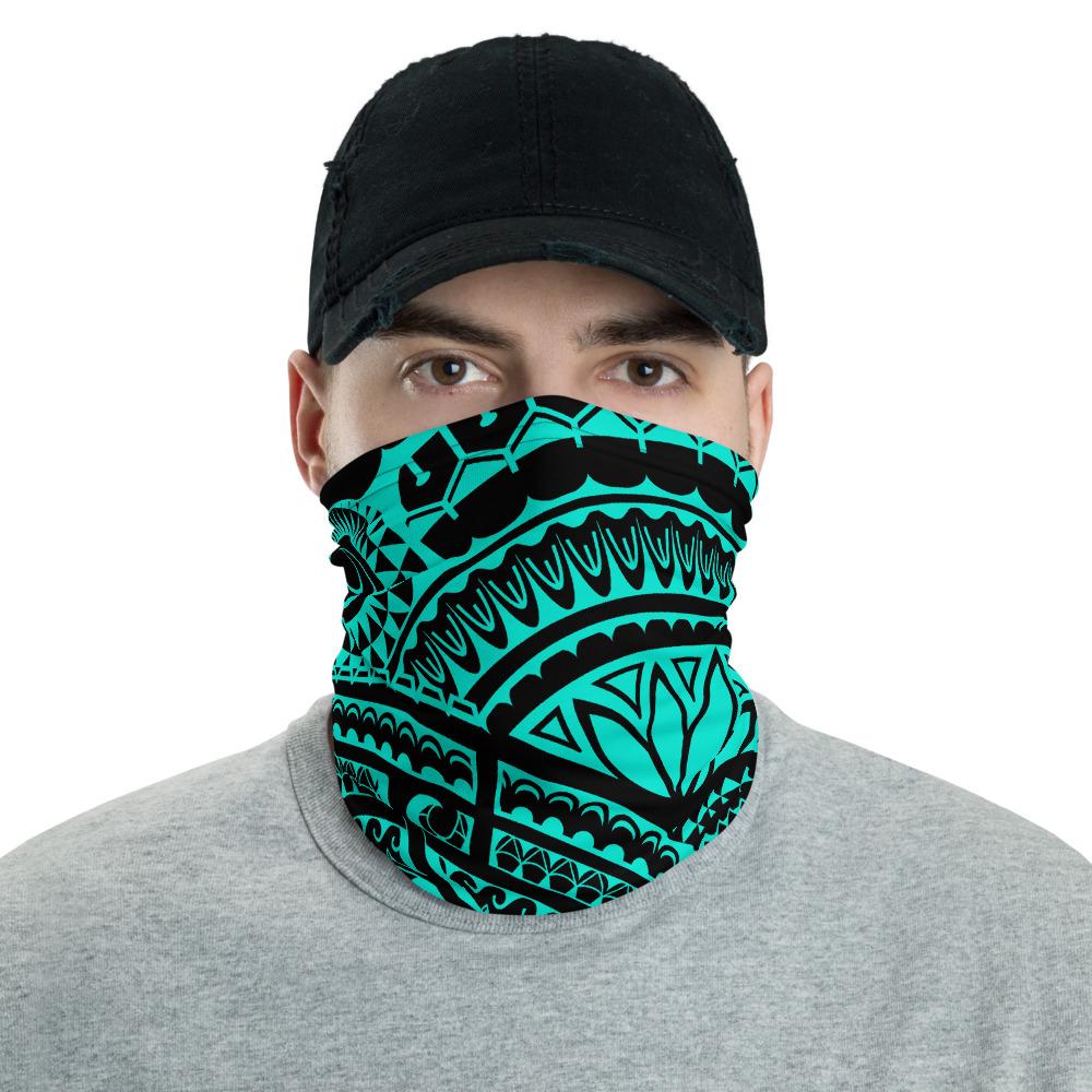 Hawaiian Bandana Tatau Turquoise Unisex Neck Gaiter One Size Black - Polynesian Pride