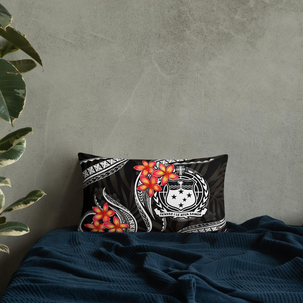 Samoa Polynesian Pillow - White Plumeria Pillow 20 x 12 Black - Polynesian Pride