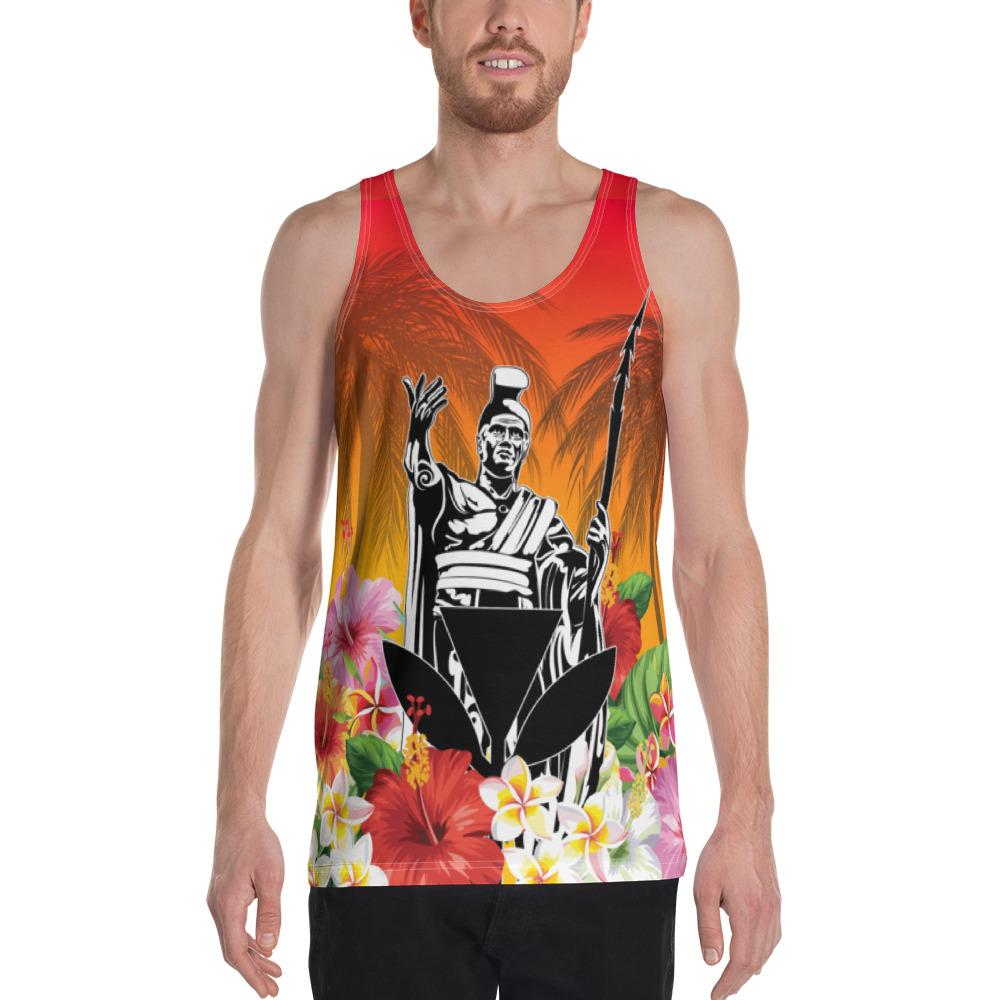 Hawaii Summer King Hibiscus Plumeria Unisex Tank Top Orange - Polynesian Pride