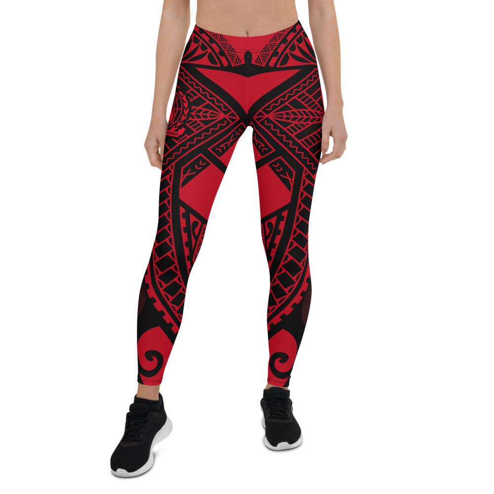Samoa Polynesian Leggings - Samoa Red Seal with Polynesian Tattoo - Polynesian Pride