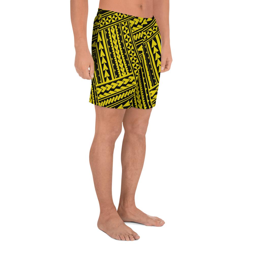 Polynesian Nation Yellow Men's Athletic Long Shorts - Polynesian Pride