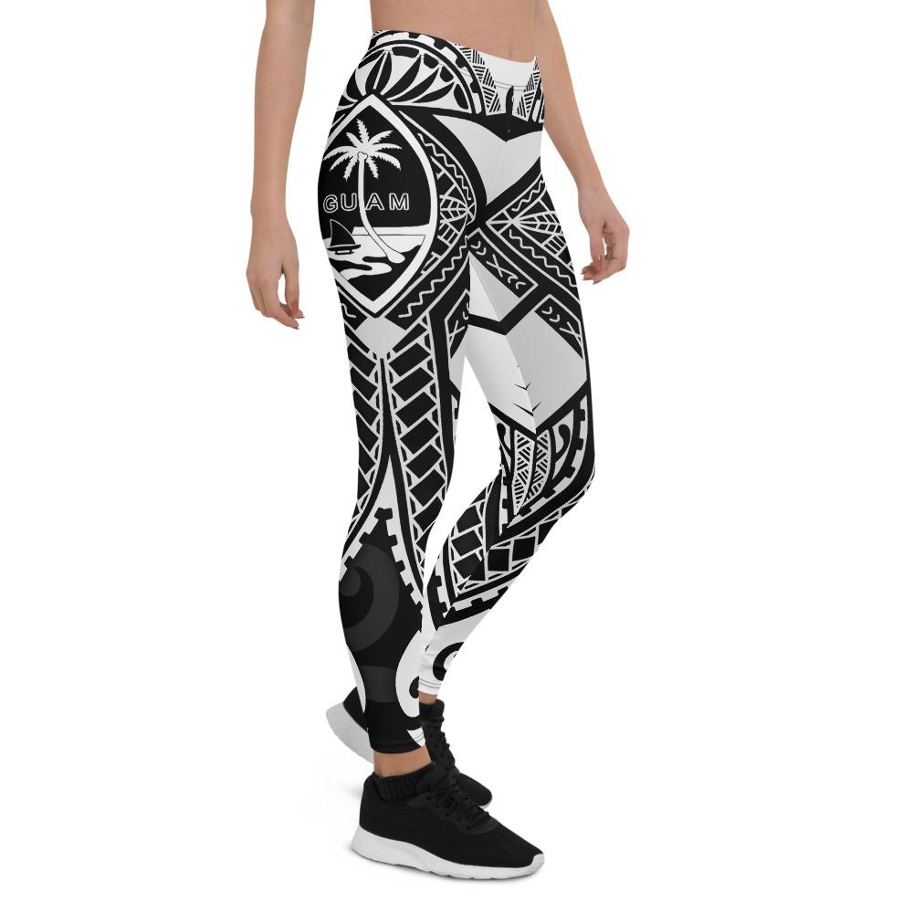 Guam Polynesian Leggings - Guam White Seal with Polynesian Tattoo Ver 01 White - Polynesian Pride