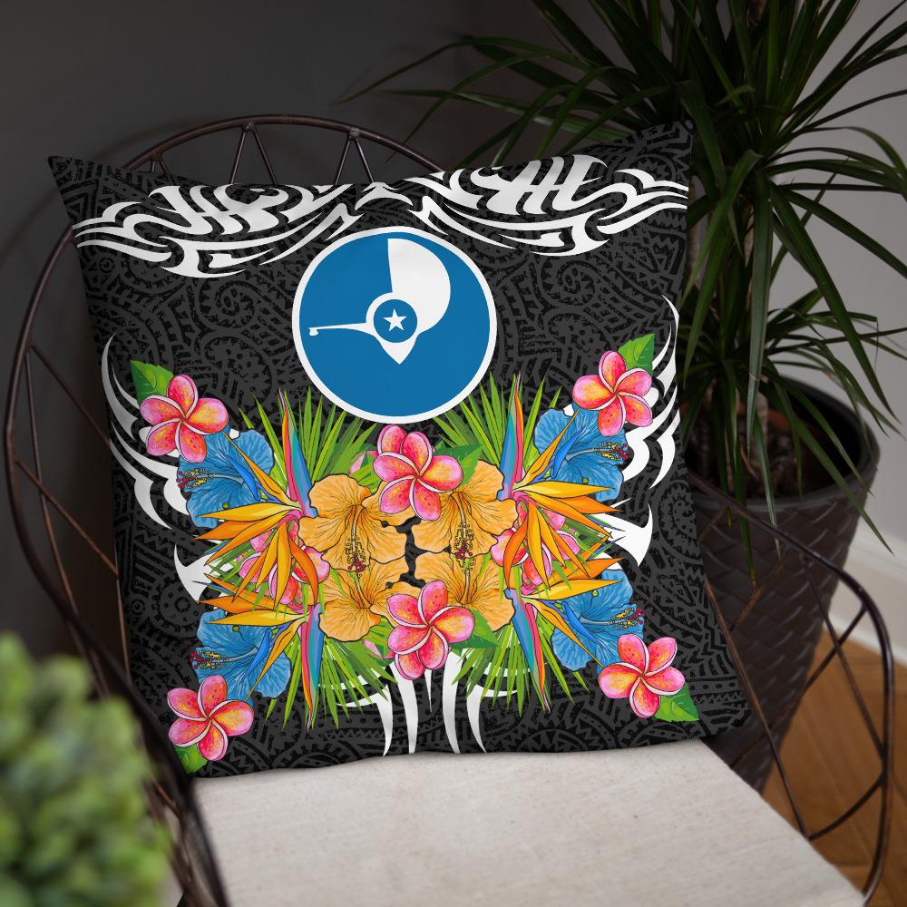 Yap State Pillow - Coat Of Arms With Tropical Flowers - Polynesian Pride