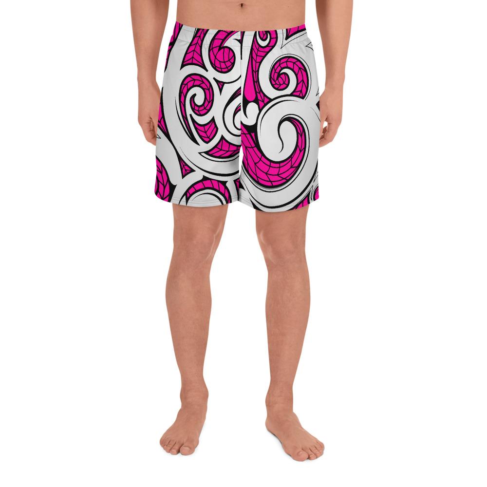 Polynesian Maori Ethnic Ornament Pink Men's Athletic Long Shorts Art - Polynesian Pride