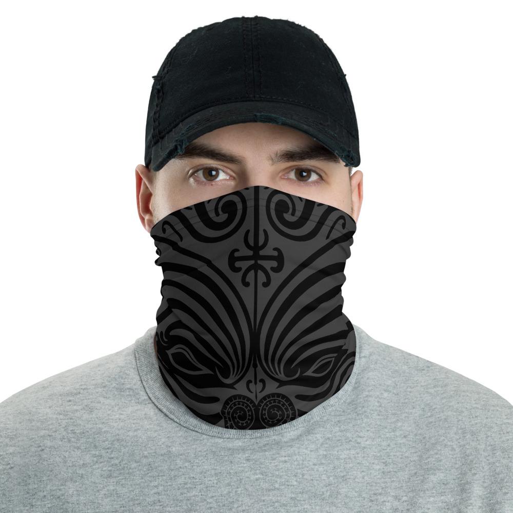 Polynesian Maori Mask Gray Unisex Neck Gaiter One Size Art - Polynesian Pride