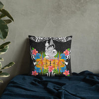 New Caledonia Pillow - Coat Of Arms With Tropical Flowers - Polynesian Pride