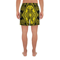 Polynesian Plumeria Mix Yellow Black Men's Athletic Long Shorts - Polynesian Pride