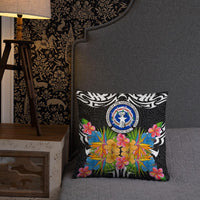 Northern Mariana Islands Pillow - Coat Of Arms With Tropical Flowers - Polynesian Pride