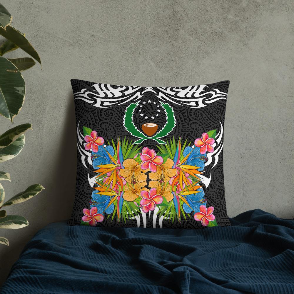 Pohnpei State Pillow - Coat Of Arms With Tropical Flowers - Polynesian Pride