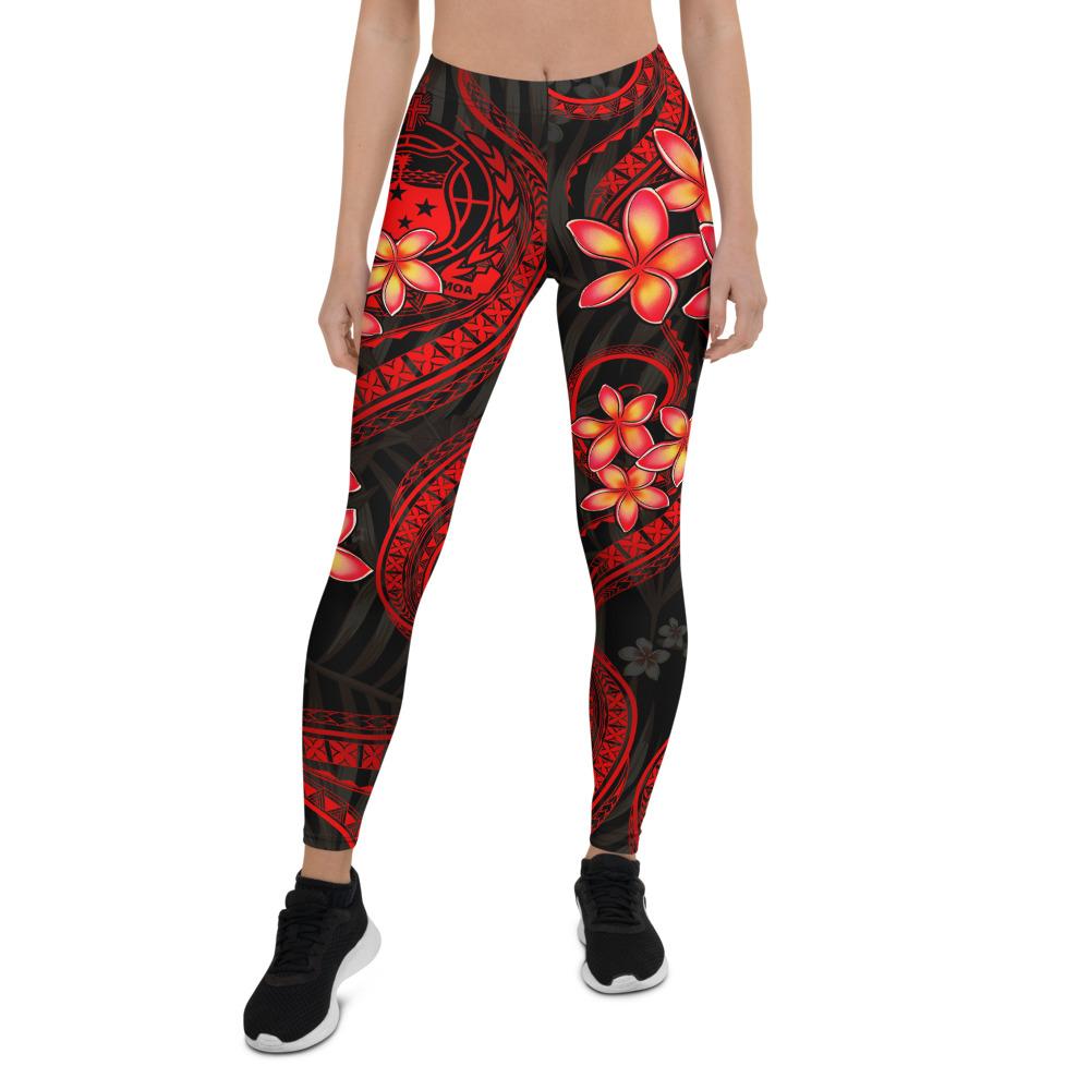 Samoa Polynesian Women Legging - Red Plumeria Red - Polynesian Pride