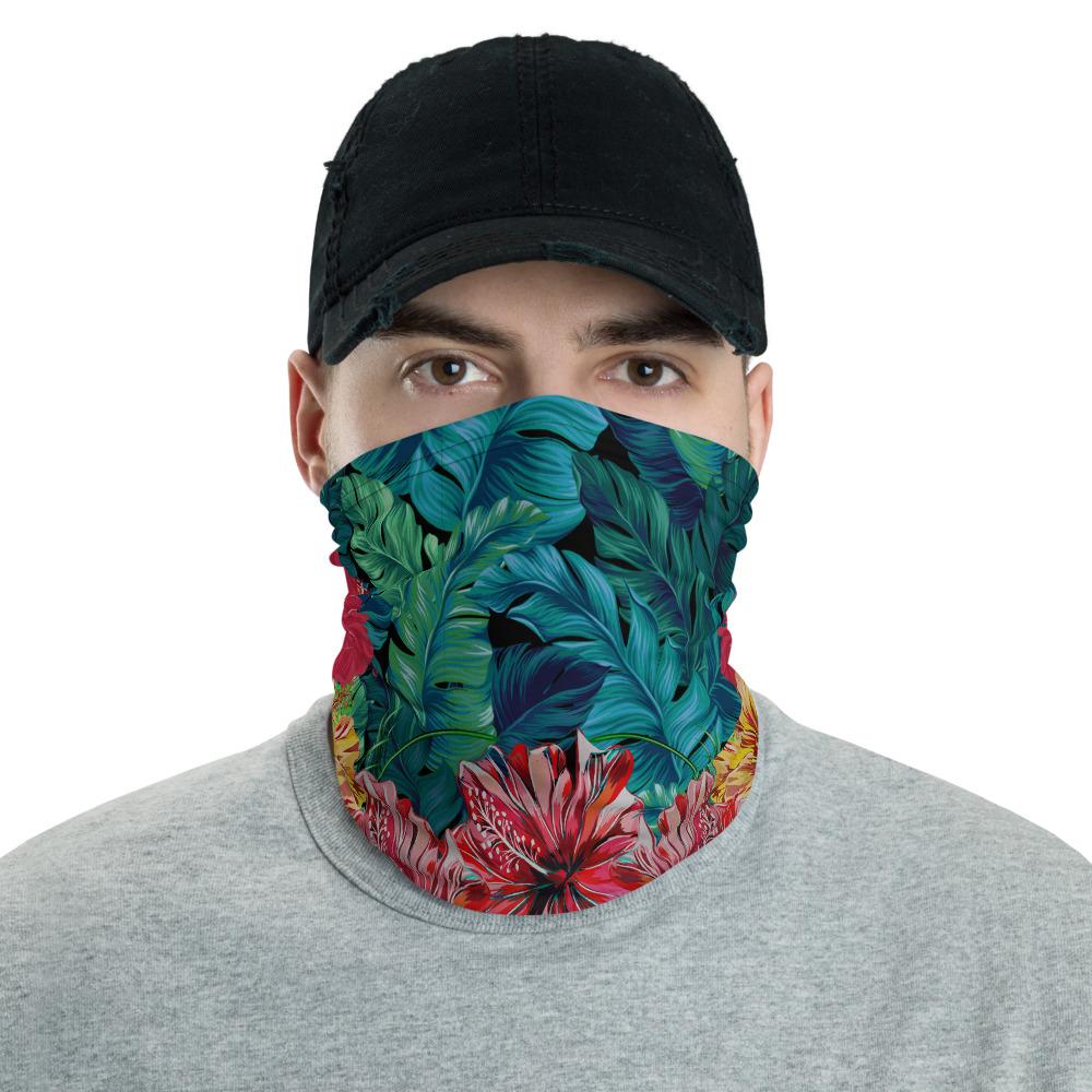 Tropic Hibiscus Hawaiian Bandana Anchor Neck Gaiter - AH - Black One Size Black - Polynesian Pride