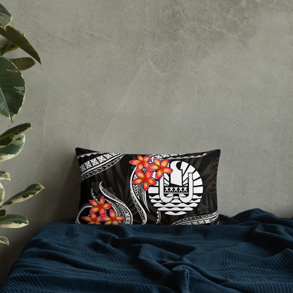 Tahiti Polynesian Pillow - White Plumeria Pillow 20 x 12 Black - Polynesian Pride