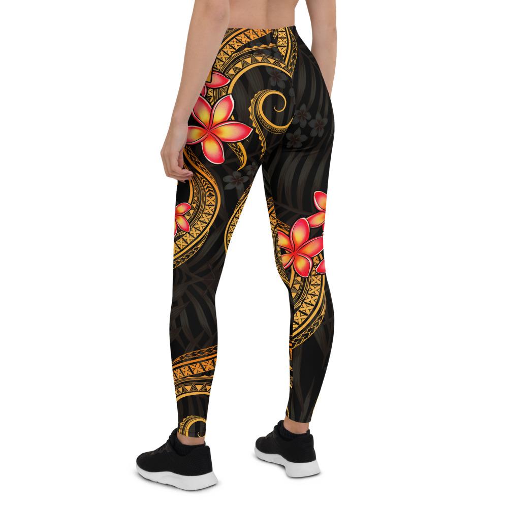 Tonga Polynesian Women Legging - Gold Plumeria - Polynesian Pride